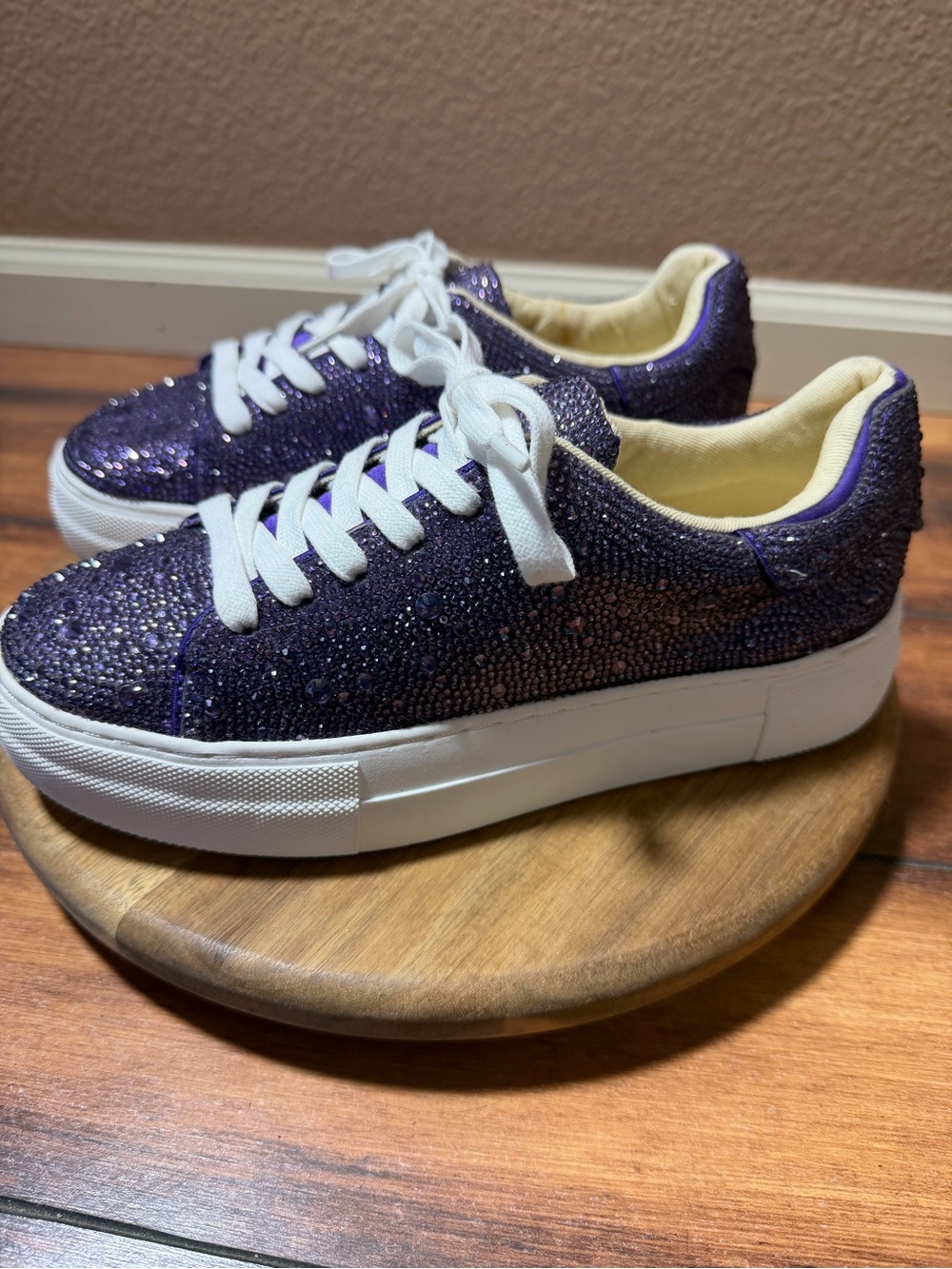 Betsey Johnson Purple Rhinestone Embellished Lace-Up Sneakers Size 6 - Picture 5 of 8